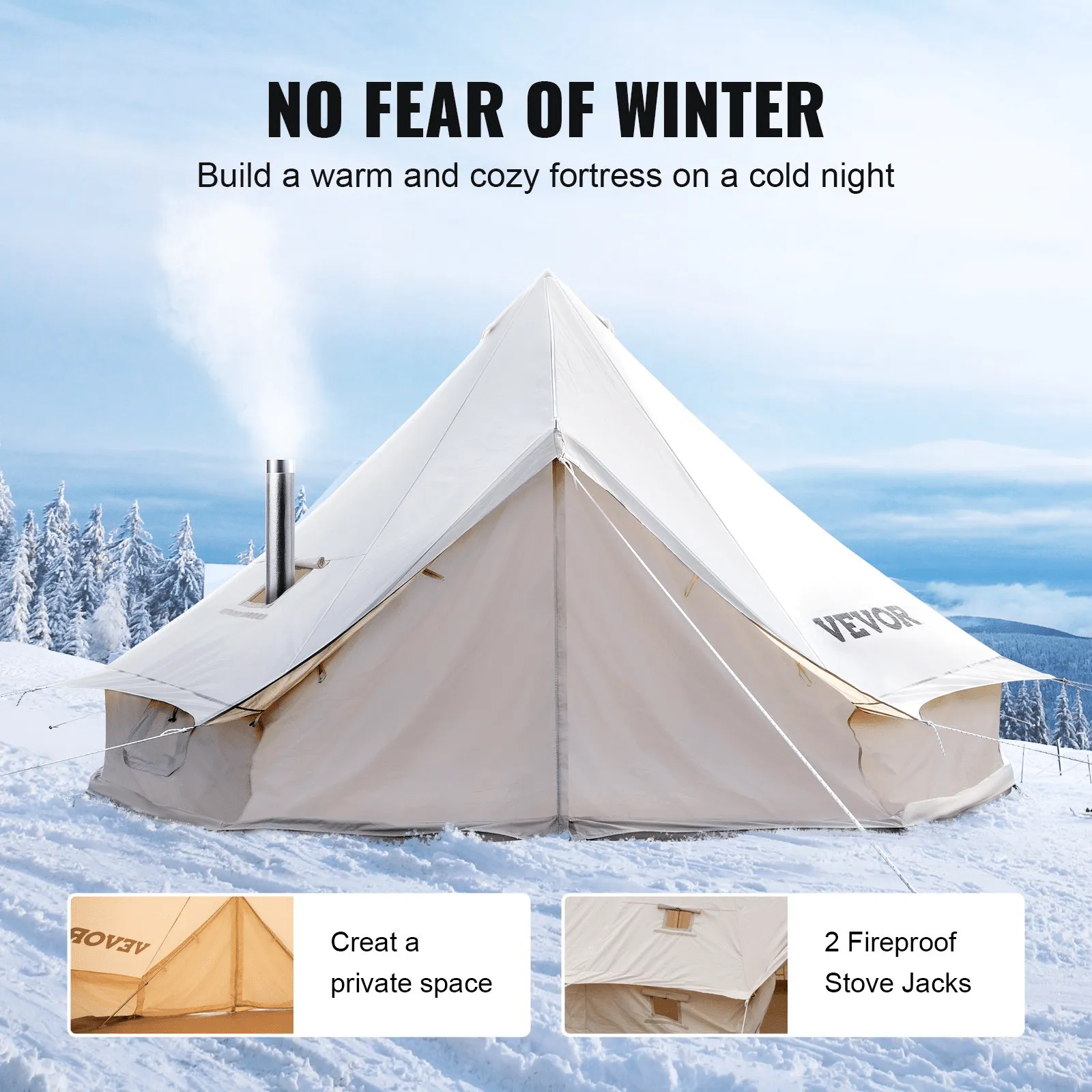 Vevor Bell Tent 19 ft/6m Yurt Cotton Canvas Waterproof With Stove Jack For 10-12 People 4 Seasons