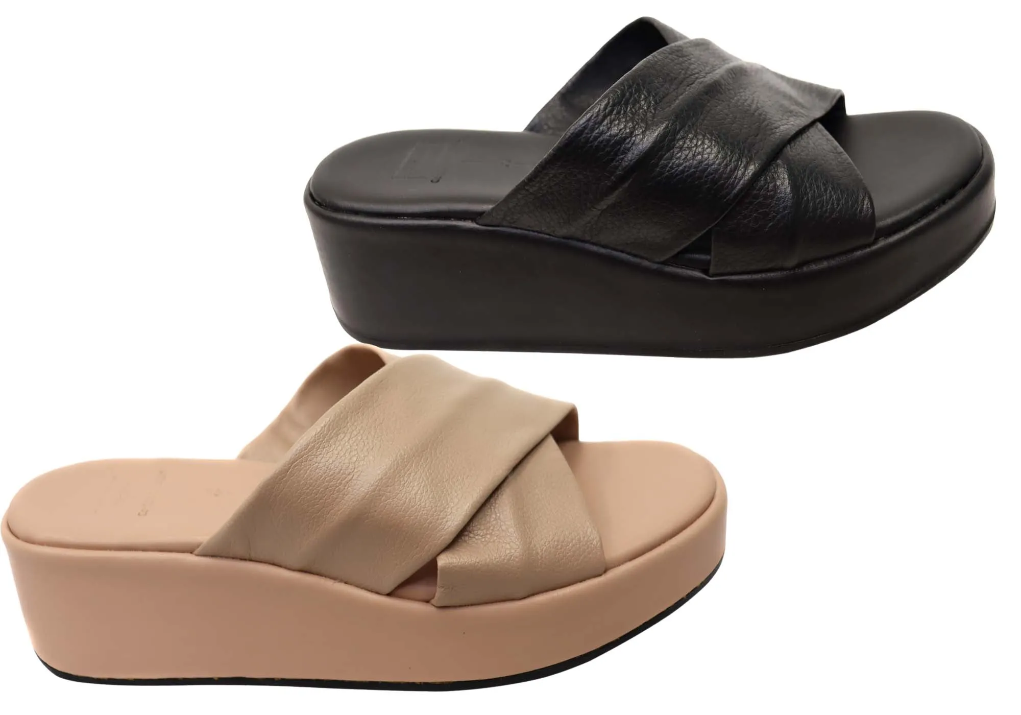 Via Paula Ginza Womens Brazilian Leather Platform Slides Sandals