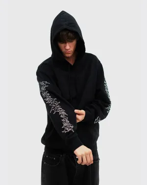 Welcome Barb Sleeve Embroidered Hoodie - Black