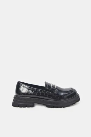 Women Black Croc Effect Loafer