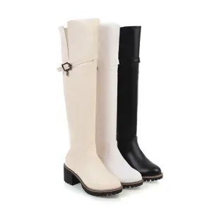 Womens' Buckle Belt High Heels Knee High Boots