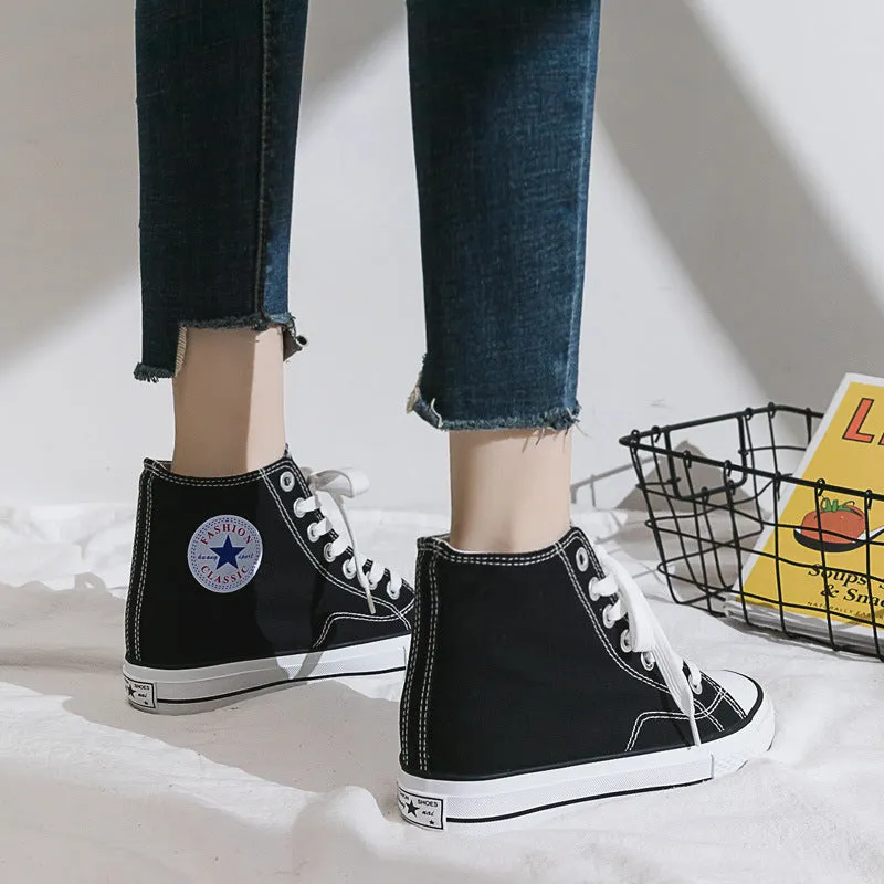 Women's Elevated Korean Versatile Cloth Black Board Canvas Shoes