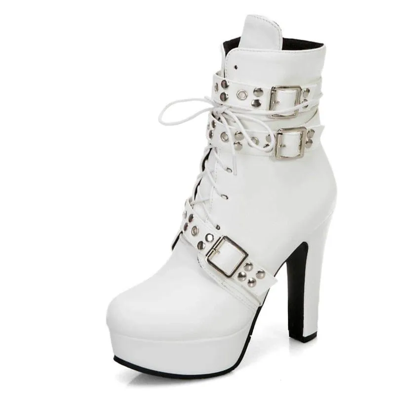 Women's Lace Up High Heel Short Boot