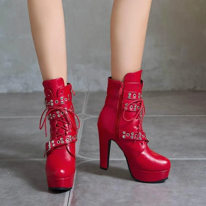 Women's Lace Up High Heel Short Boot