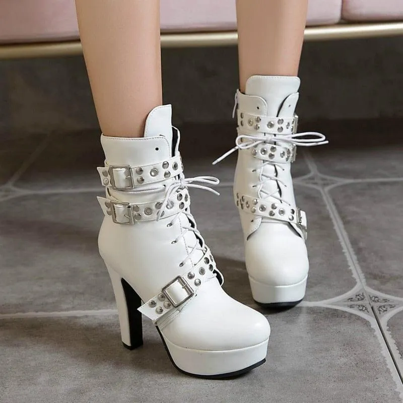 Women's Lace Up High Heel Short Boot