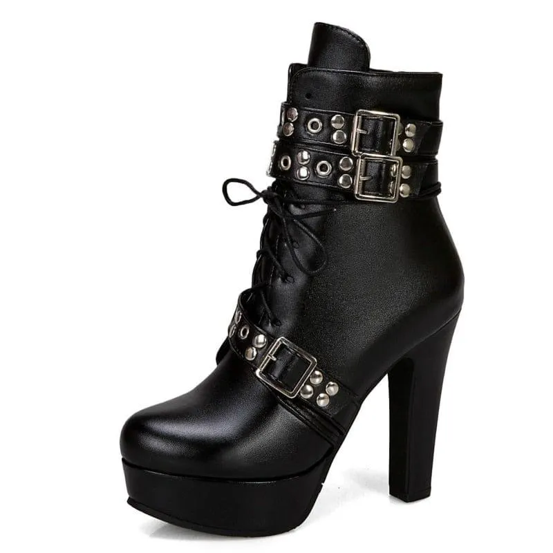 Women's Lace Up High Heel Short Boot