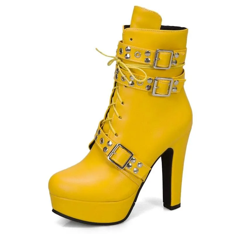 Women's Lace Up High Heel Short Boot