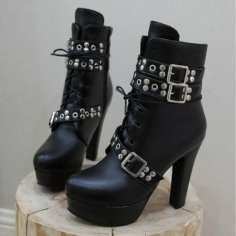 Women's Lace Up High Heel Short Boot