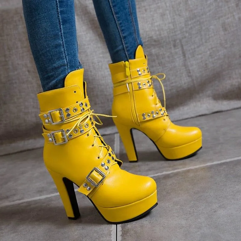 Women's Lace Up High Heel Short Boot