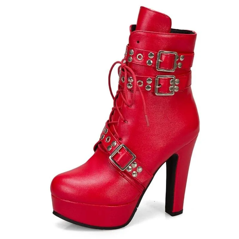 Women's Lace Up High Heel Short Boot