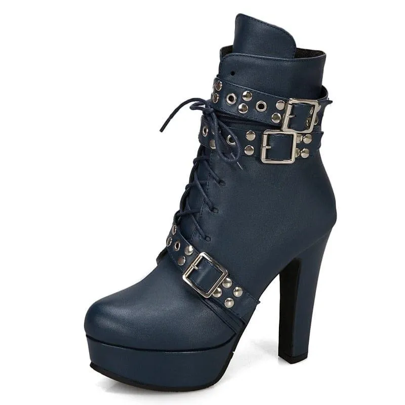 Women's Lace Up High Heel Short Boot