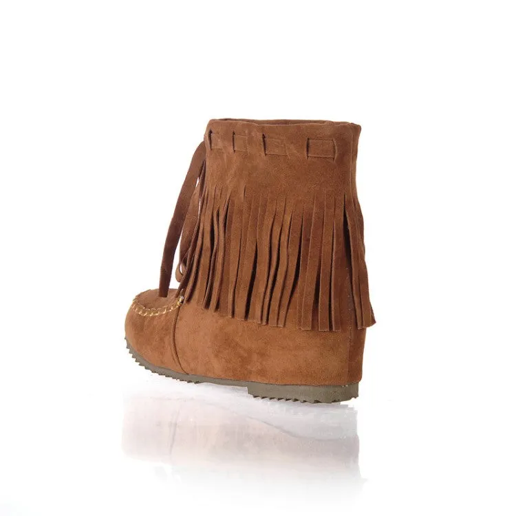 Women's Suede Stitching Tassel Inside Heighten Flat Short Boots