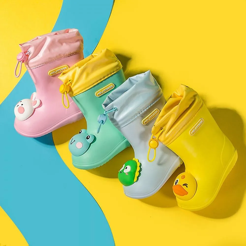 Yellow 140Children's Cartoon Pvc Rubber Waterproof Rain Boots Fashion Classic Baby Water Shoes Rabbit Frog Dolls Boys Girls