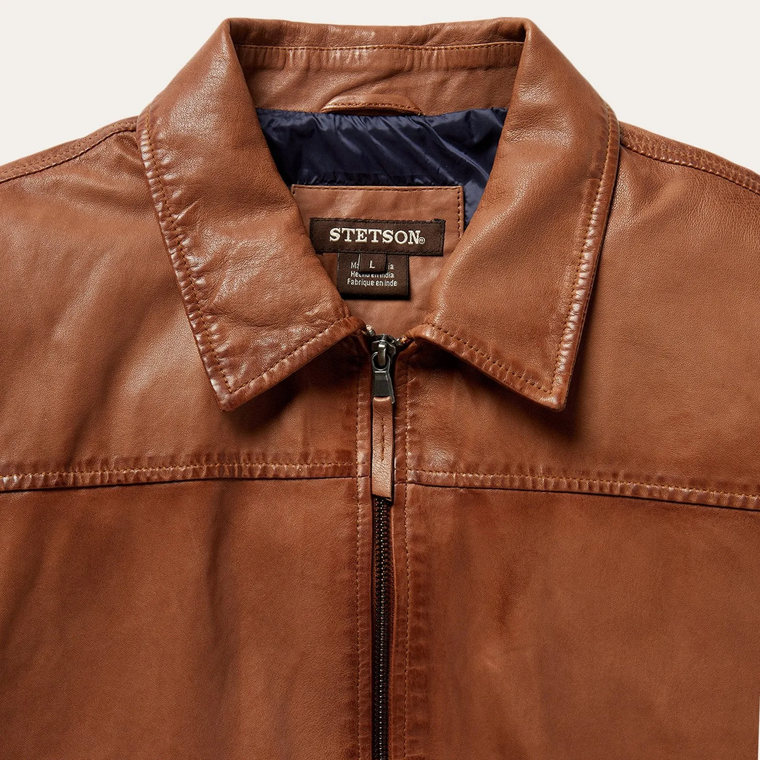 Zip-Front Lightweight Leather Jacket